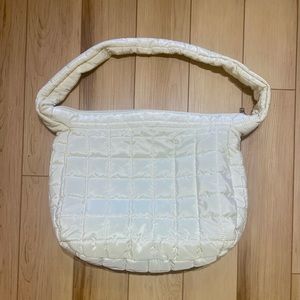 Ivory Quilted Tote Shoulder Bag Beige Interior EUC